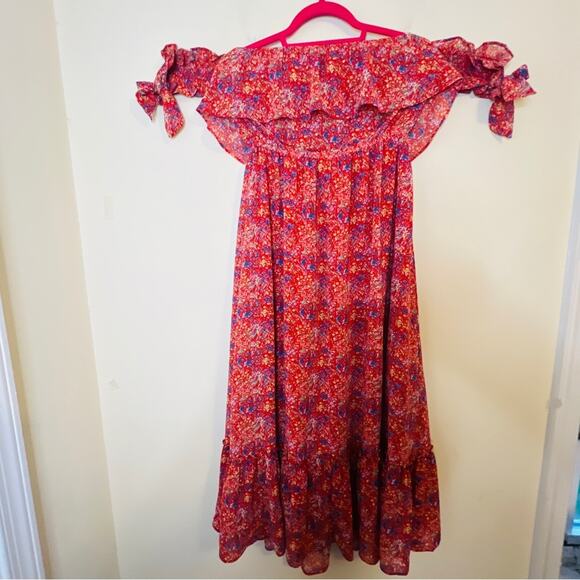 VICI Women's Santana Floral Tiered Off Shoulder Midi Dress Sz Medium Red Boho - Picture 4 of 13